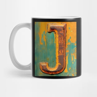 Rusty Letter J Antique Monogram Letter J Initial Alphabet Mug